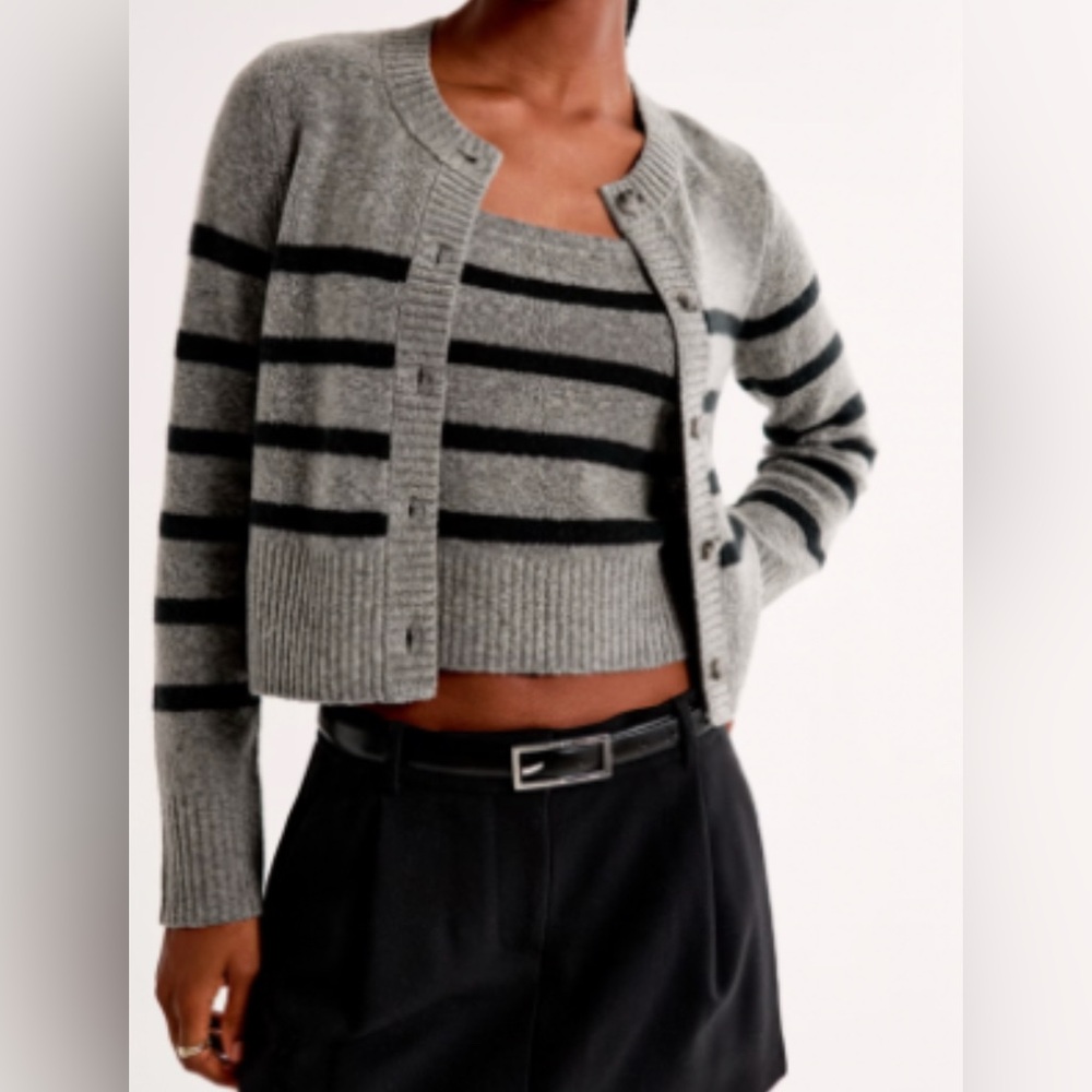 A&F Striped Crew Cardigan & Tank Set